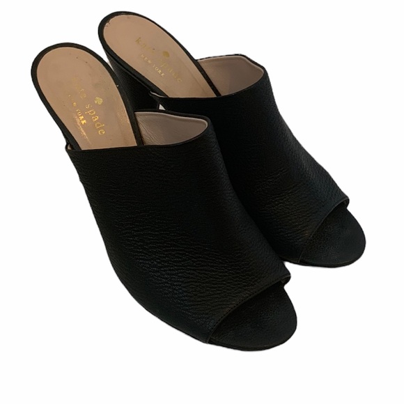 Kate Spade New York Bova peep-toe cone-heel mule black Pebble Leather 8.5 B - Picture 6 of 12